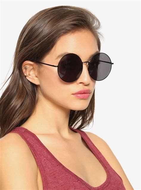 womens round black sunglasses|More.